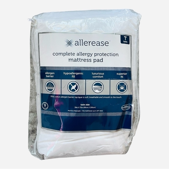 AllerEase Complete Allergy Protection Mattress Pad Twin White Cotton MattressPad - Picture 1 of 3